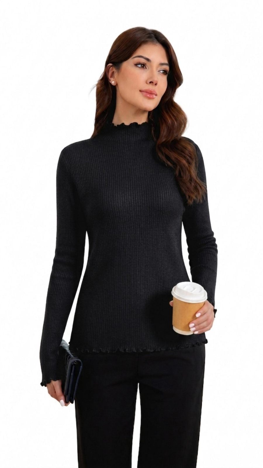 knitted sweater showing its care label and fibre composition labelling