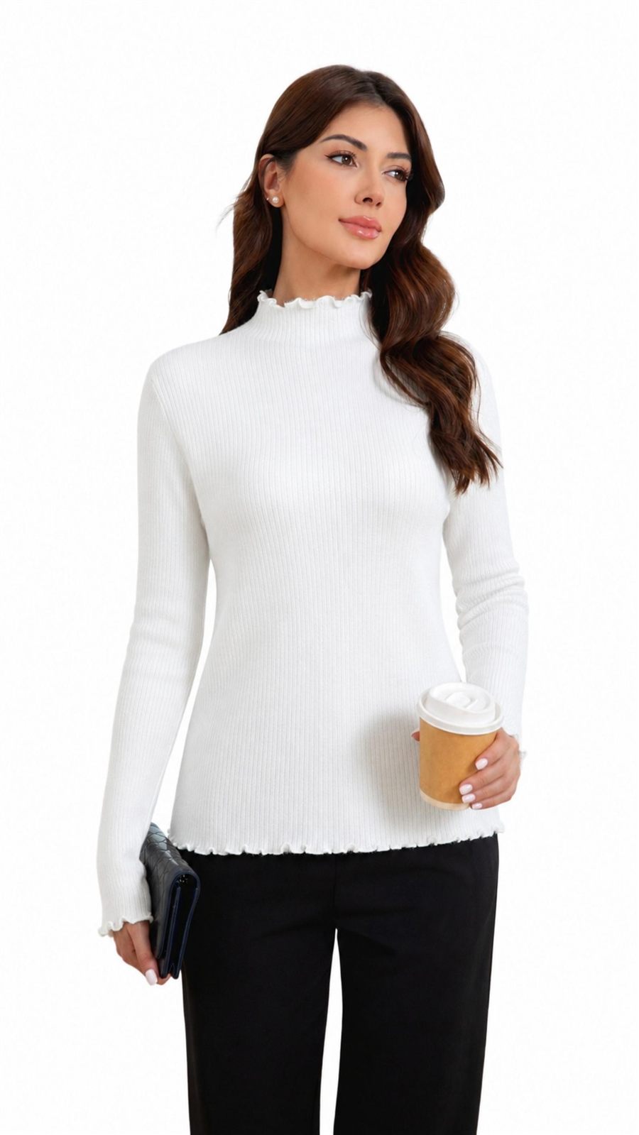 ribbed knit top with frill trim for wholesale buyers