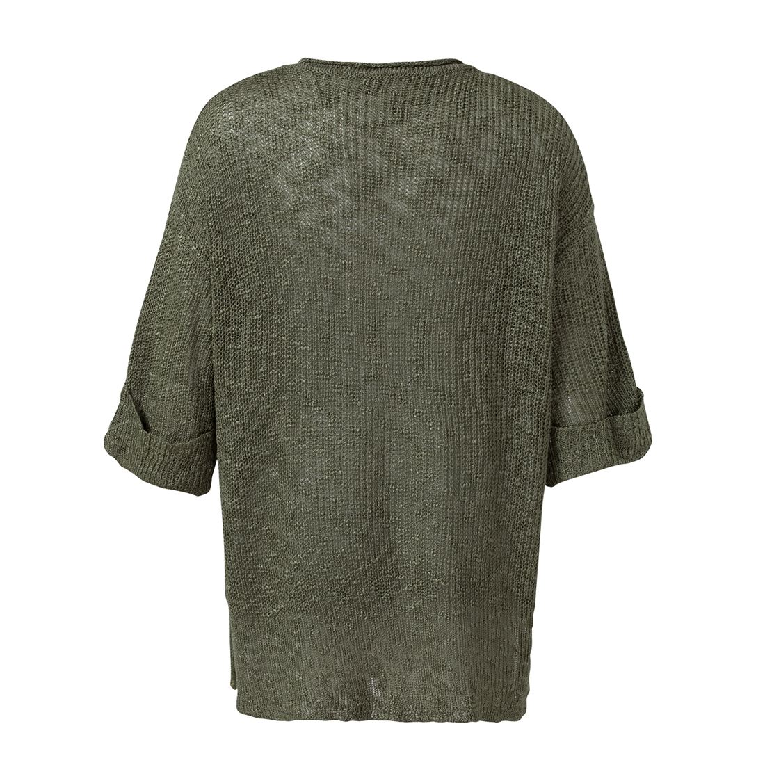olive knitted polo showing soft hand feel and smooth yarn surface