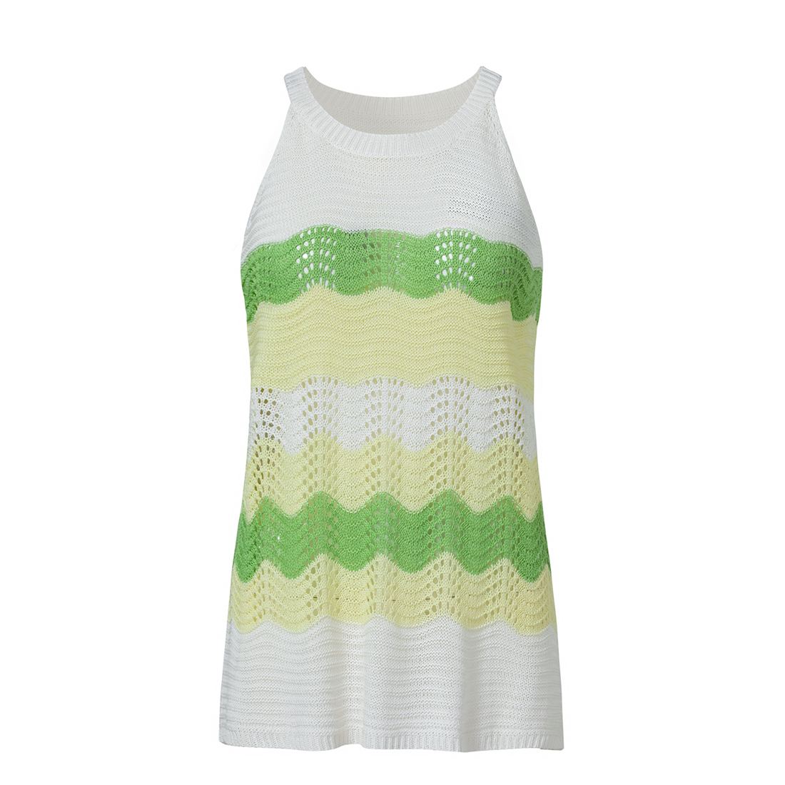 lightweight knitted top in white, green and yellow for a southern hemisphere knitwear range